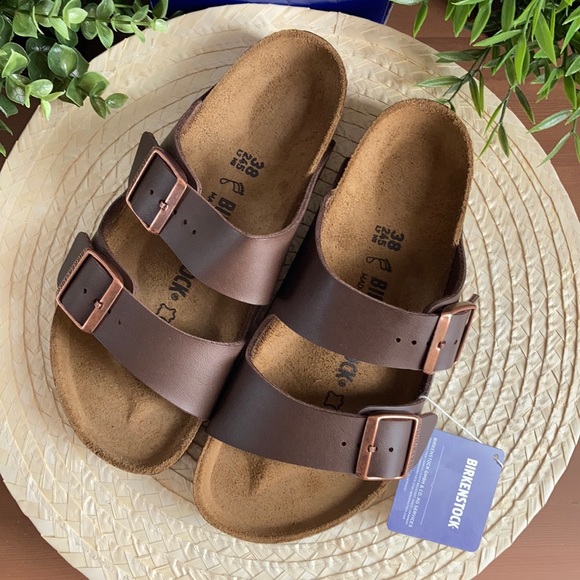 Birkenstock Arizona Brown Leather Slides Sandals - Picture 9 of 16